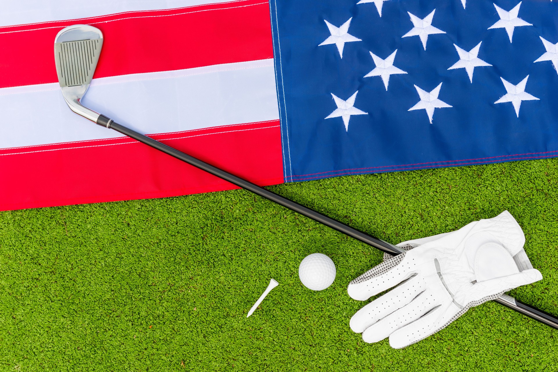 top view - the American flag and  golf